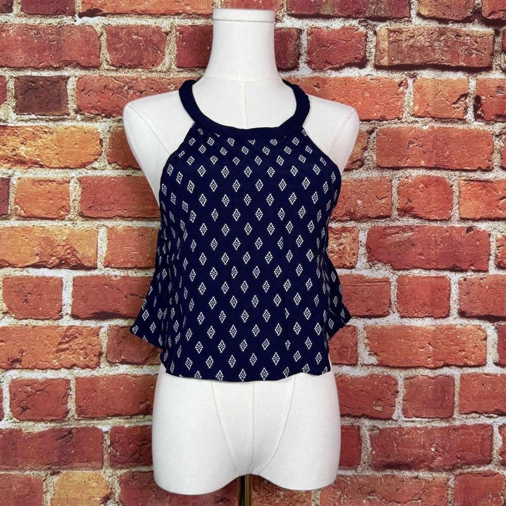 Forever 21 Women's‎ Medium Lightweight Navy Blue + White Halter Crop Top
